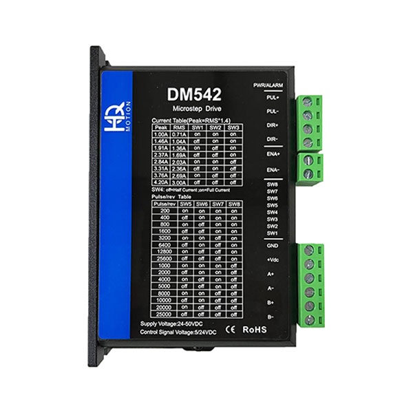 استپ درایو دو فاز 4.2 آمپر 24V--50V DC  اچ کیو ام hqm مدل DM542 مخصوص موتورهای 4 تا 45 کیلوگرم استپ موتور  42HS04 تا 86HS45 (اورجینال وارداتی)